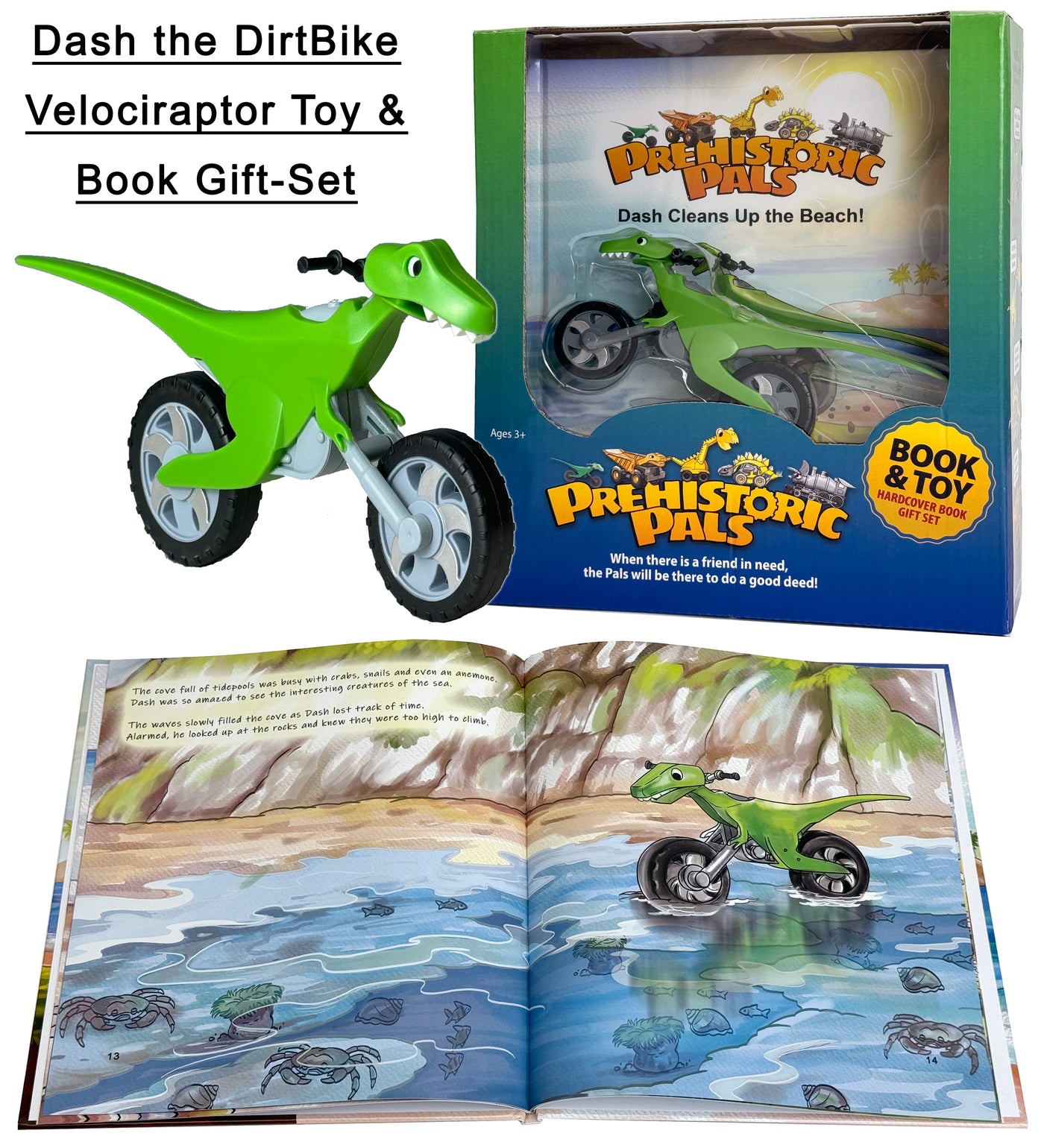Dinosaur Book and Toy Gift Set | Dash Cleans Up the Beach
