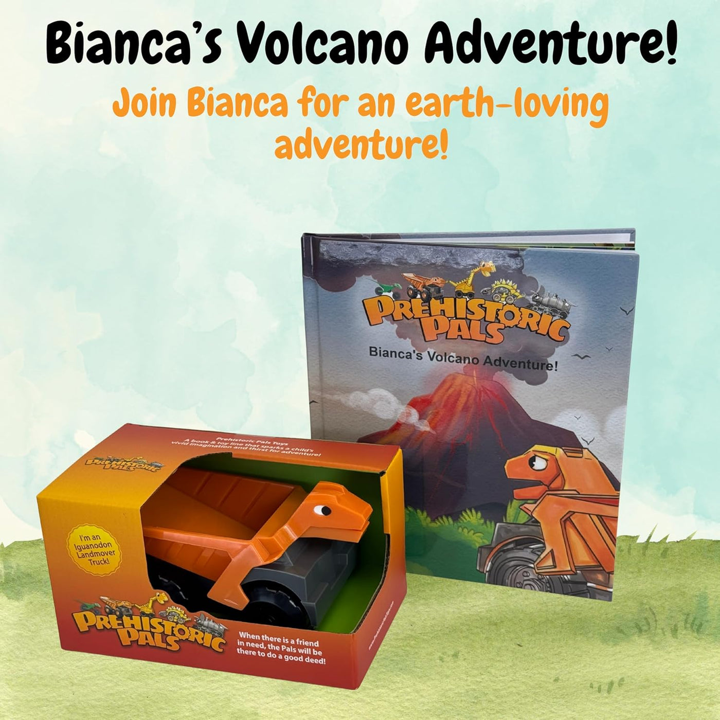 Dinosaur Book and Toy Truck Gift Set | Bianca Iguanodon Toy