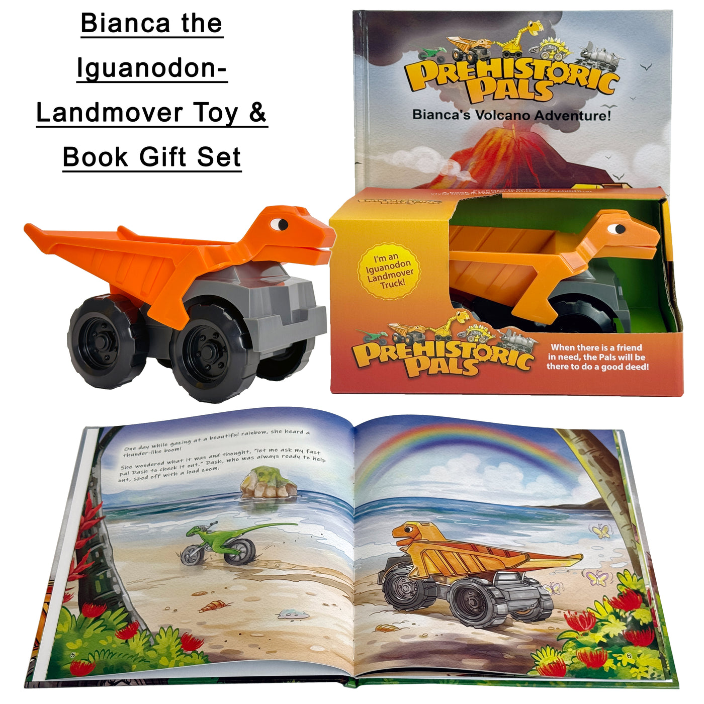 Dinosaur Book and Toy Truck Gift Set | Bianca Iguanodon Toy