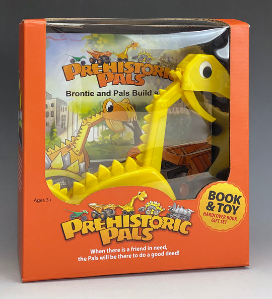 Dinosaur Brontosaurus Construction Truck Toy With Educational Book Gift Set